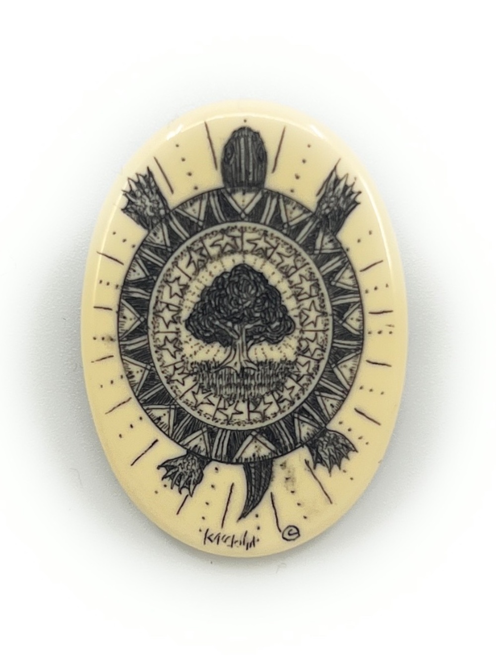 Turtle Tree of Life Pin Brooch Necklace Kim McClelland Scrimshaw Resin NEW